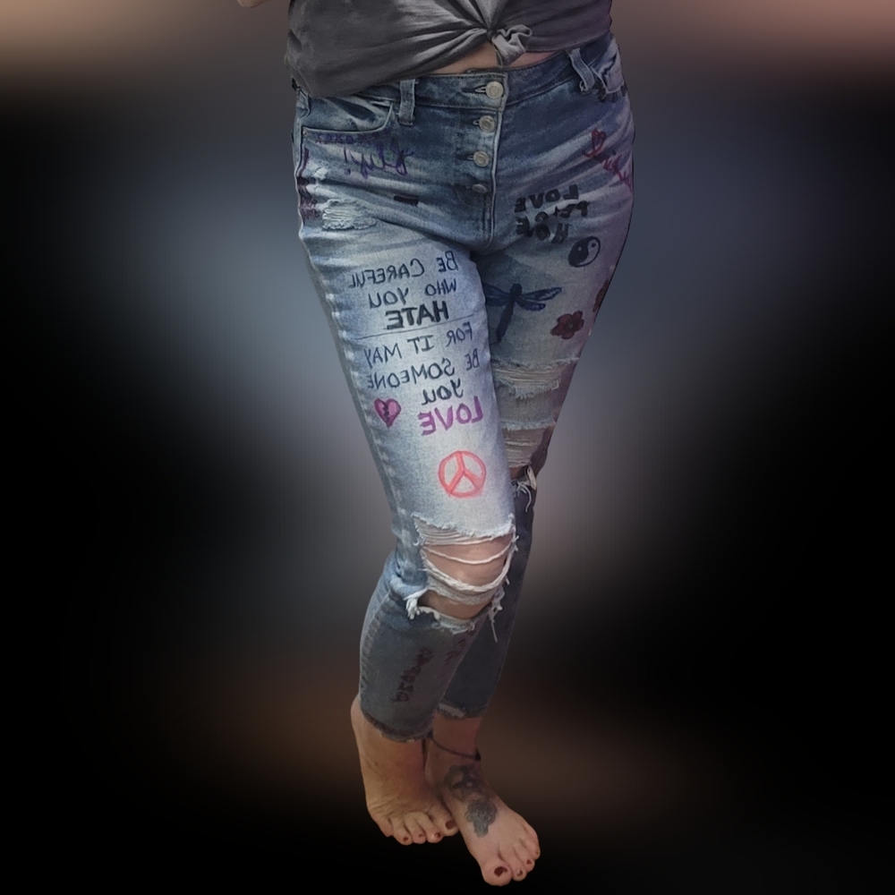Hand Painted Graffiti Jeans Size 7